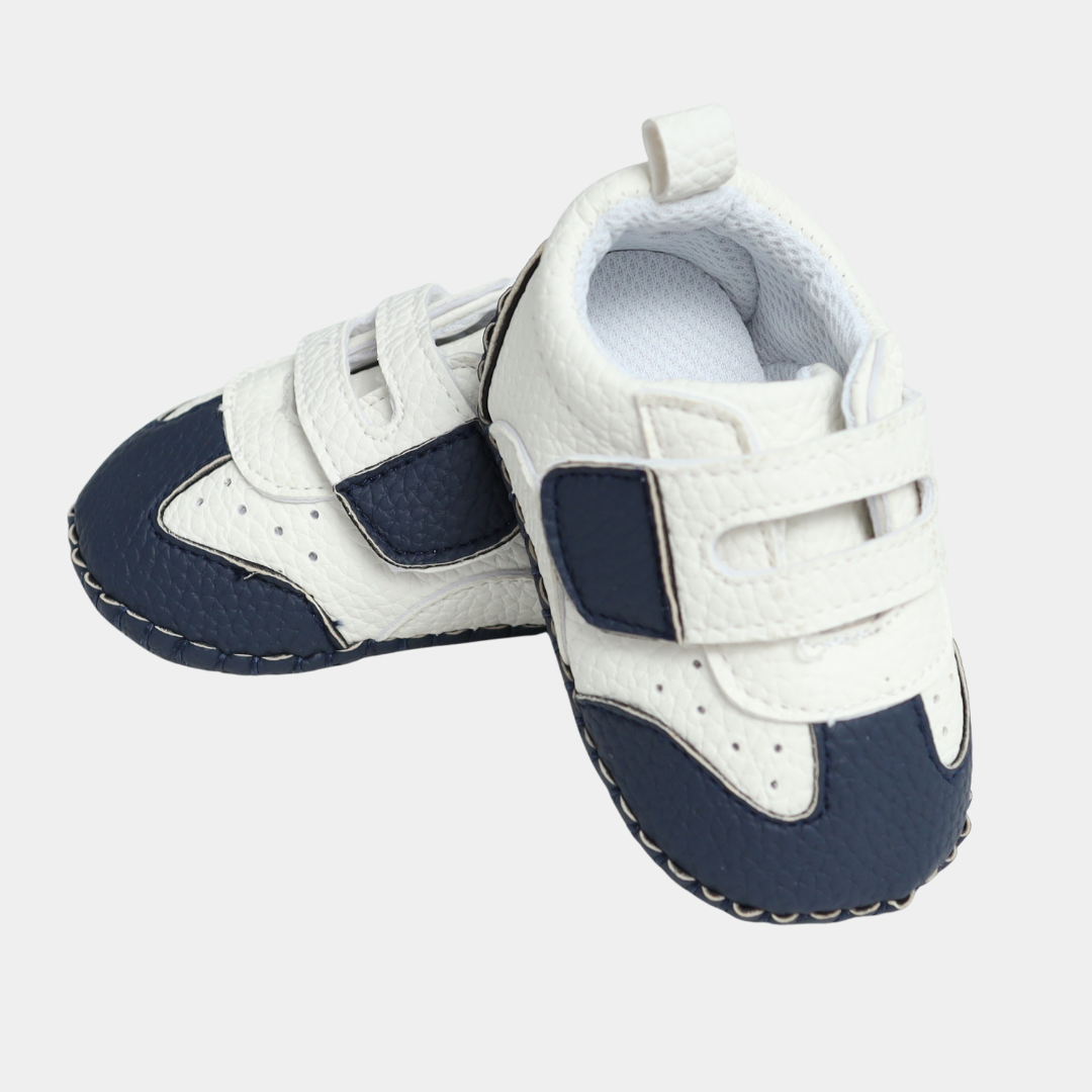 Baby Soft Leather Pre-Walker Shoes – White & Navy