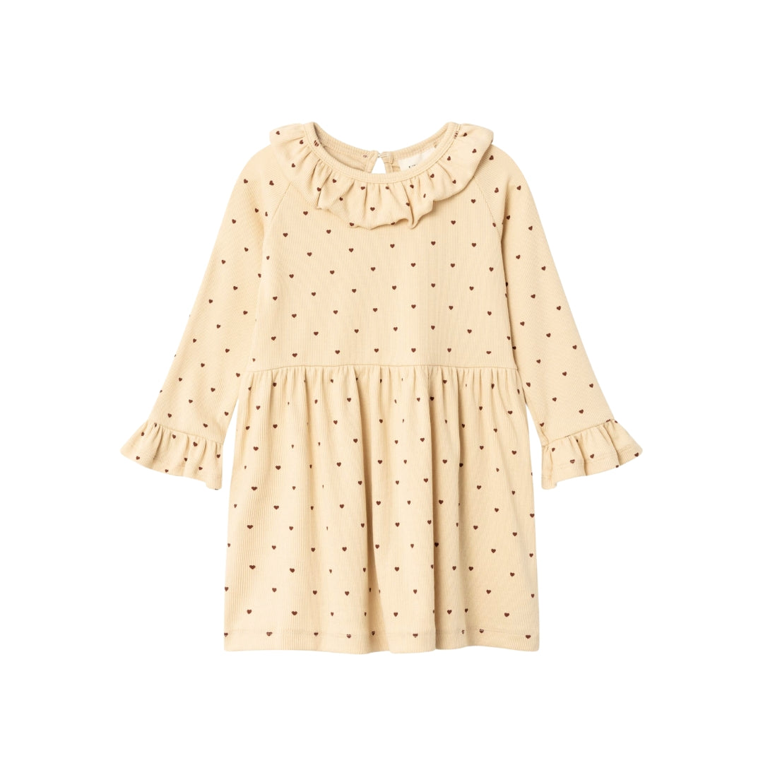 Girl Long Sleeve Collar Dress – Heart Print