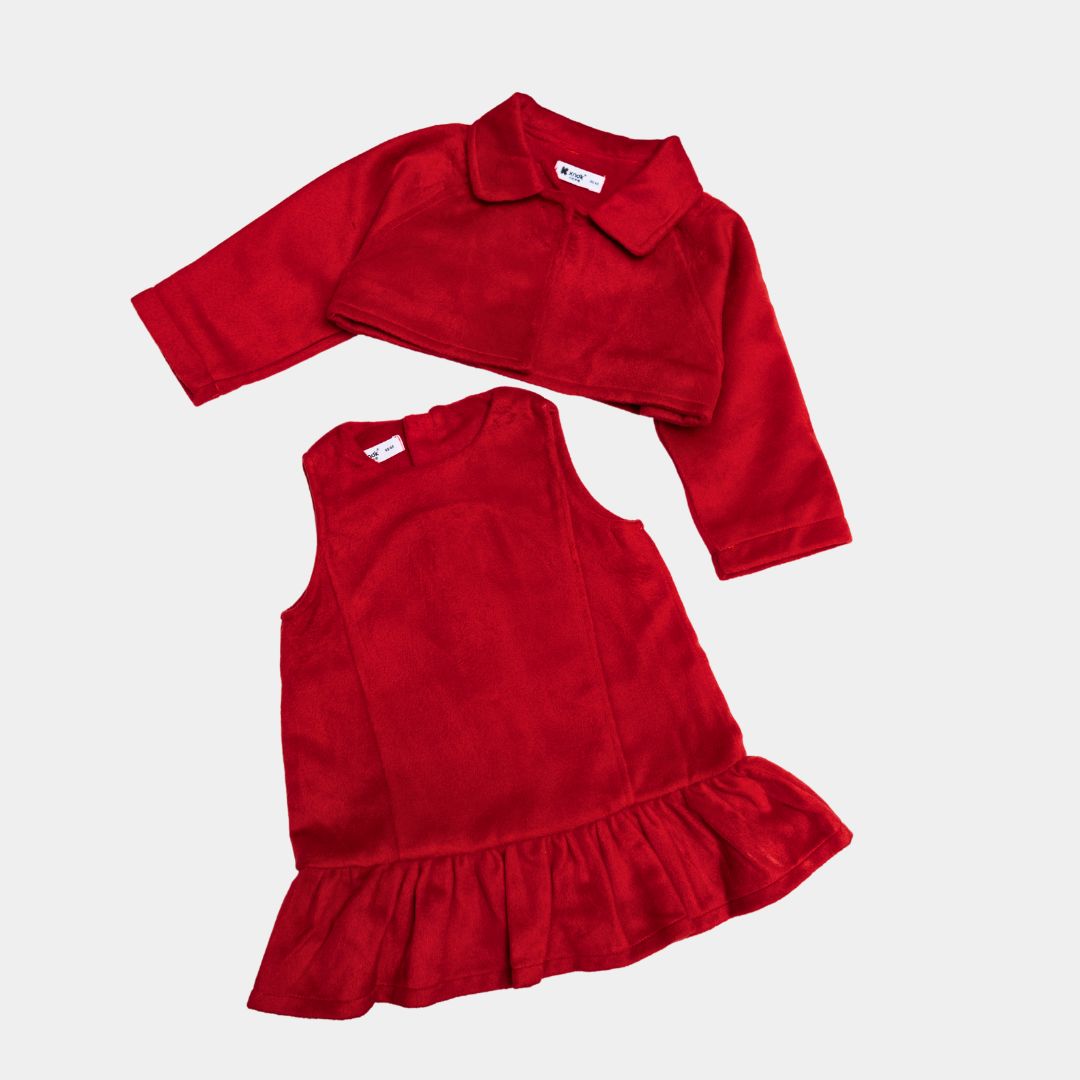Girls Red Fleece Dress with Matching Jacket
