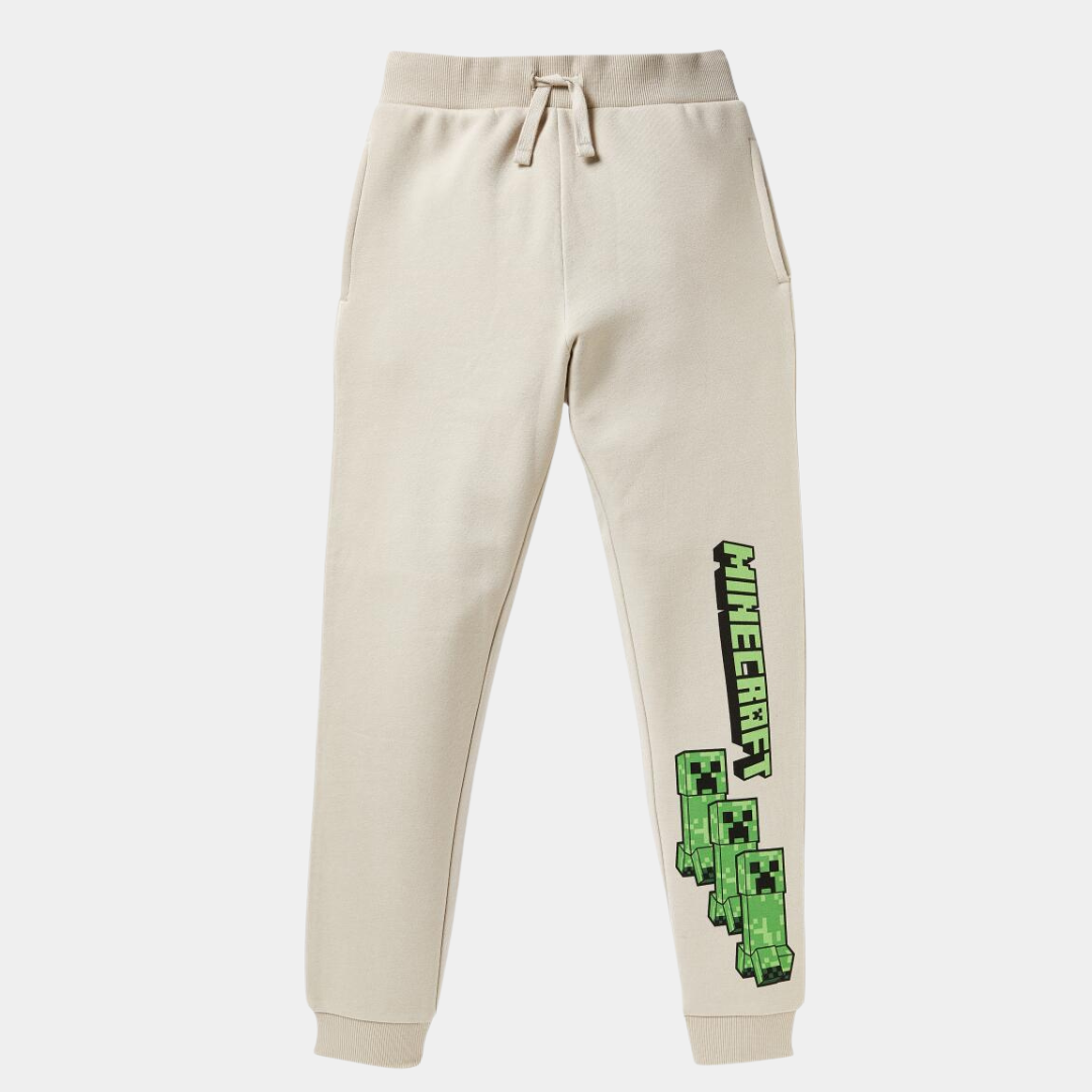 Kids’ Minecraft Fleece Jogger Pants – Beige