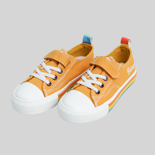 Kids Orange Canvas Sneakers with Rainbow Sole – Fun Casual Shoes