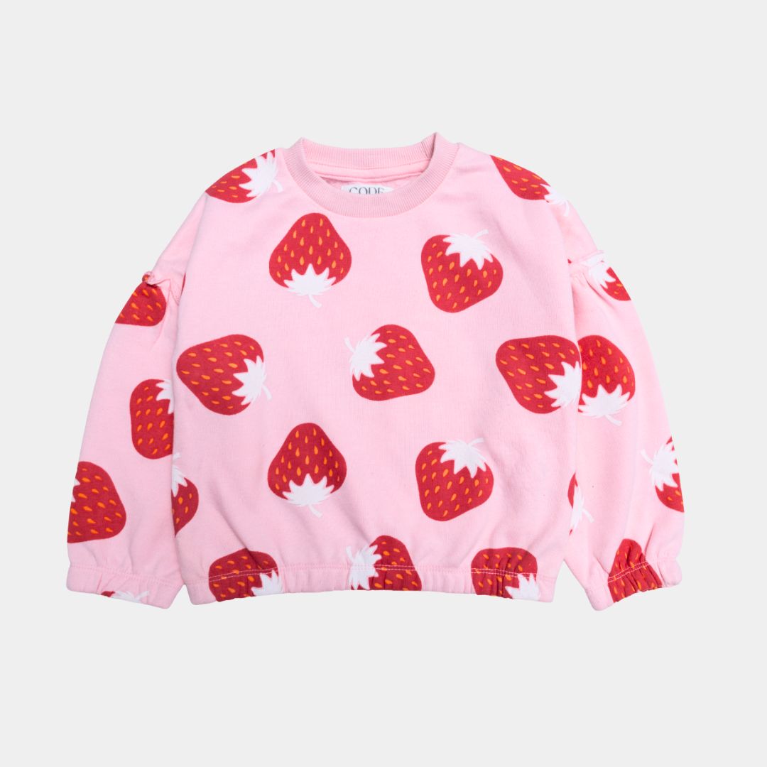 Girls Strawberry Print Pink Sweatshirt