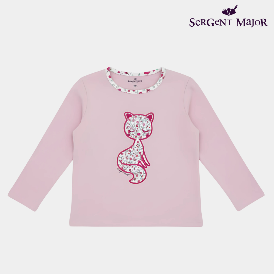 Girls Full Sleeves Pink Cat Print Shirt – Soft & Stylish