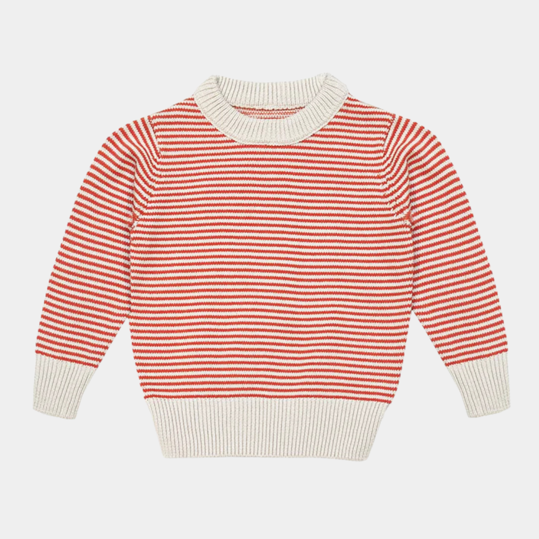 Red & White Soft Striped Knitted Sweater