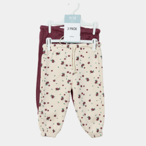 Baby Girls 2-Pack Soft Printed & Solid Jogger Pants
