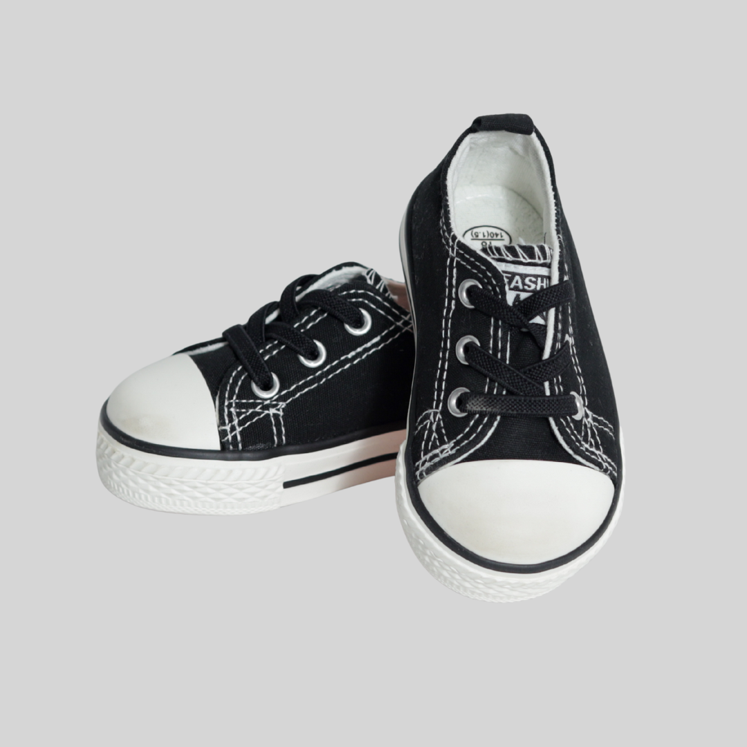 Kids Black Canvas Sneakers – Classic Casual Everyday Shoes