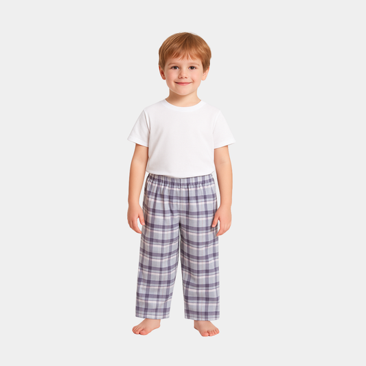 Boys Checkered Cotton Trouser- Light Purple