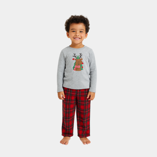 Boys Checkered Cotton Trouser - Red Color