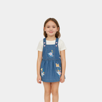 Girls Floral-Print Cotton Dungaree – Denim Light Blue
