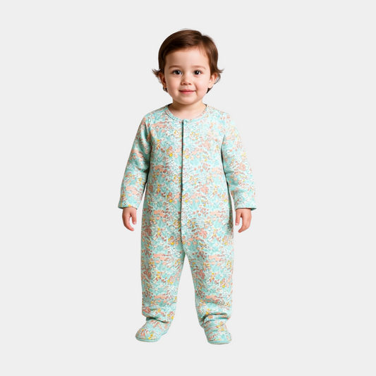 Baby Unisex Sleepsuit – Sea Green Floral Print