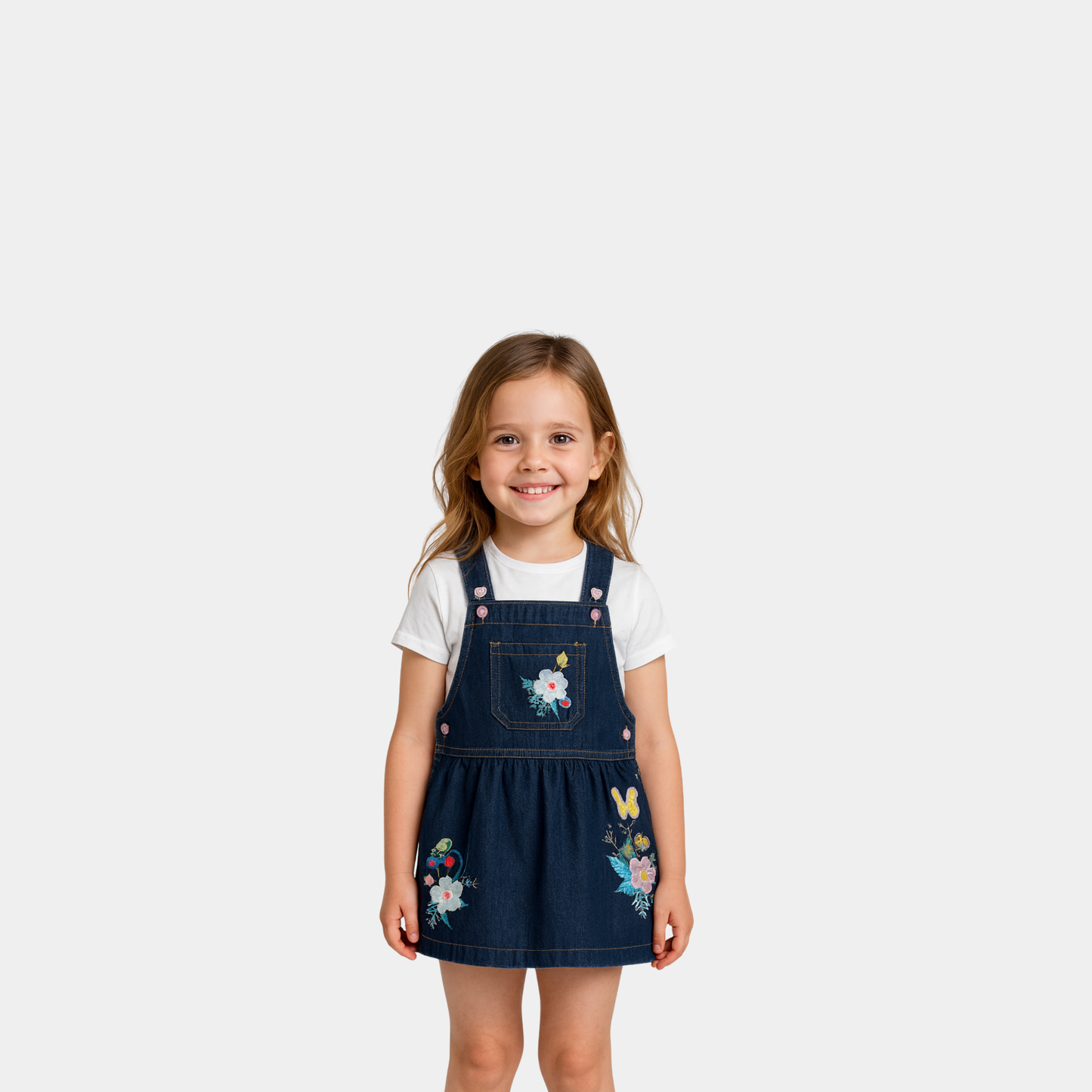 Girls Cotton Dungaree Dress - Denim Dark Blue