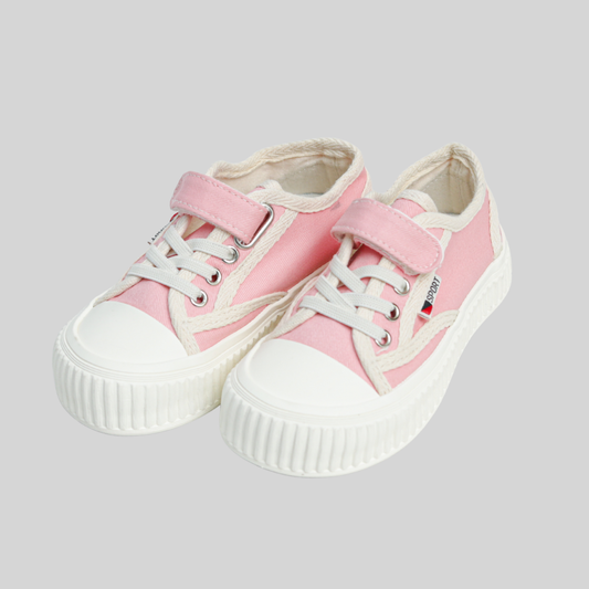 Kids Pink Canvas Sneakers – Velcro & Lace Casual Shoes