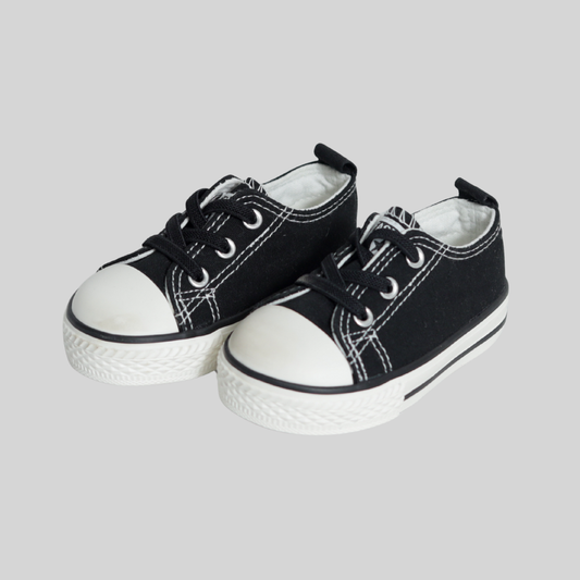 Kids Black Canvas Sneakers – Classic Casual Everyday Shoes