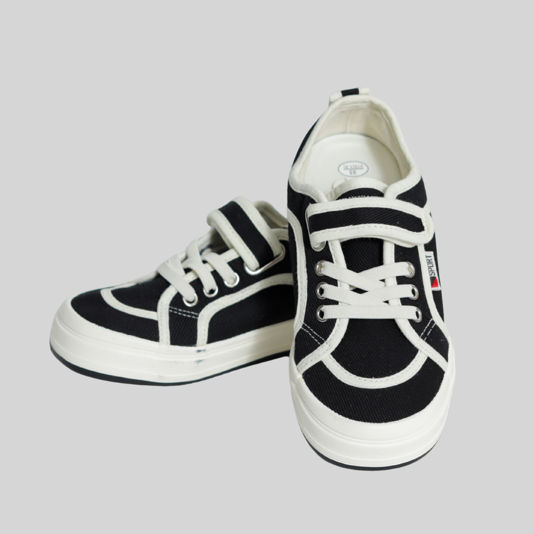 Kids Black Canvas Sneakers with Velcro Strap