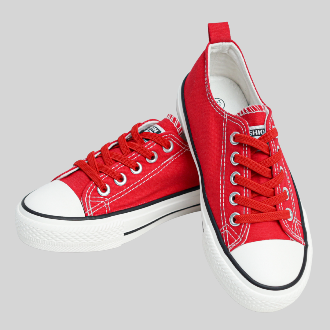 Kids Red Lace-Up Canvas Sneakers – Classic Casual Everyday Shoes