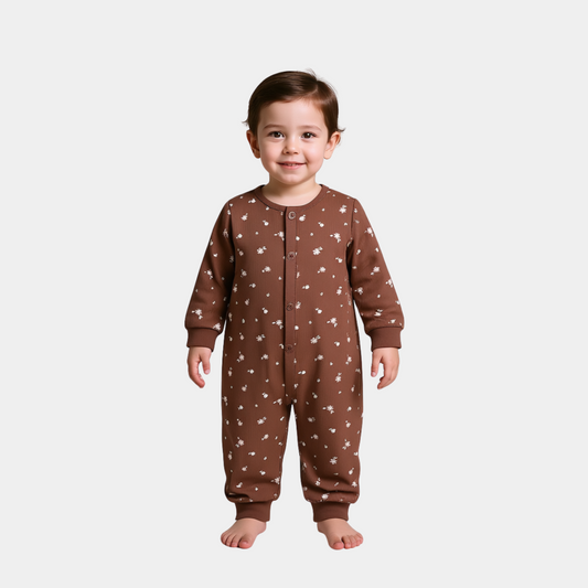 Baby Unisex Sleepsuit – Dark Maroon Printed Design