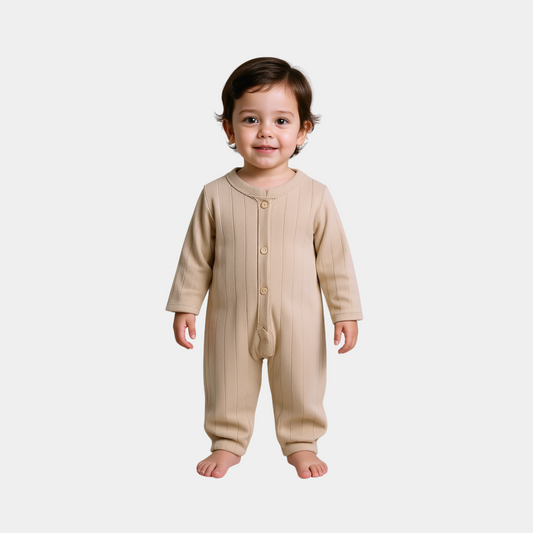 Baby Sleepsuit – Beige with Printed Motif
