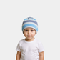 Boys Beanie Cap - White with Gray & Blue Stripes