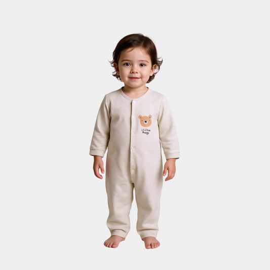Baby Sleepsuit – Pink‑Shaded Off‑White with Bear Design