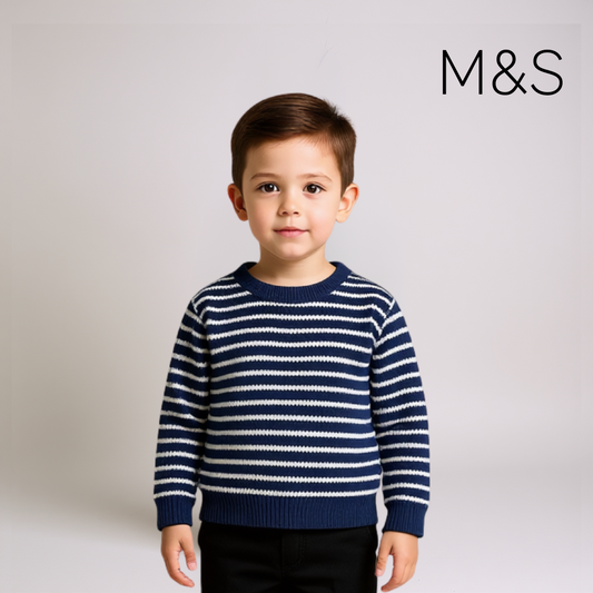 Boys Striped Sweater – Dark Blue and White