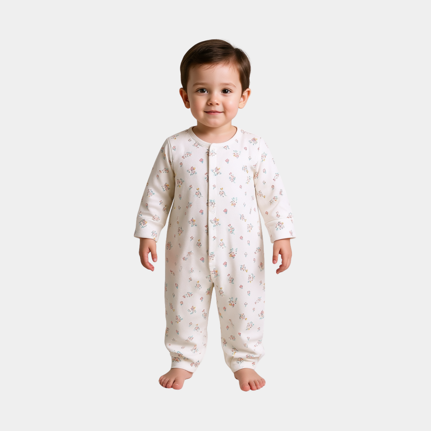 Baby Unisex Floral Footless Sleepsuit – Ivory with Pink & Green Florals