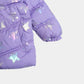 Girls Lilac Metallic Star Print Winter Puffer Jacket with Hood