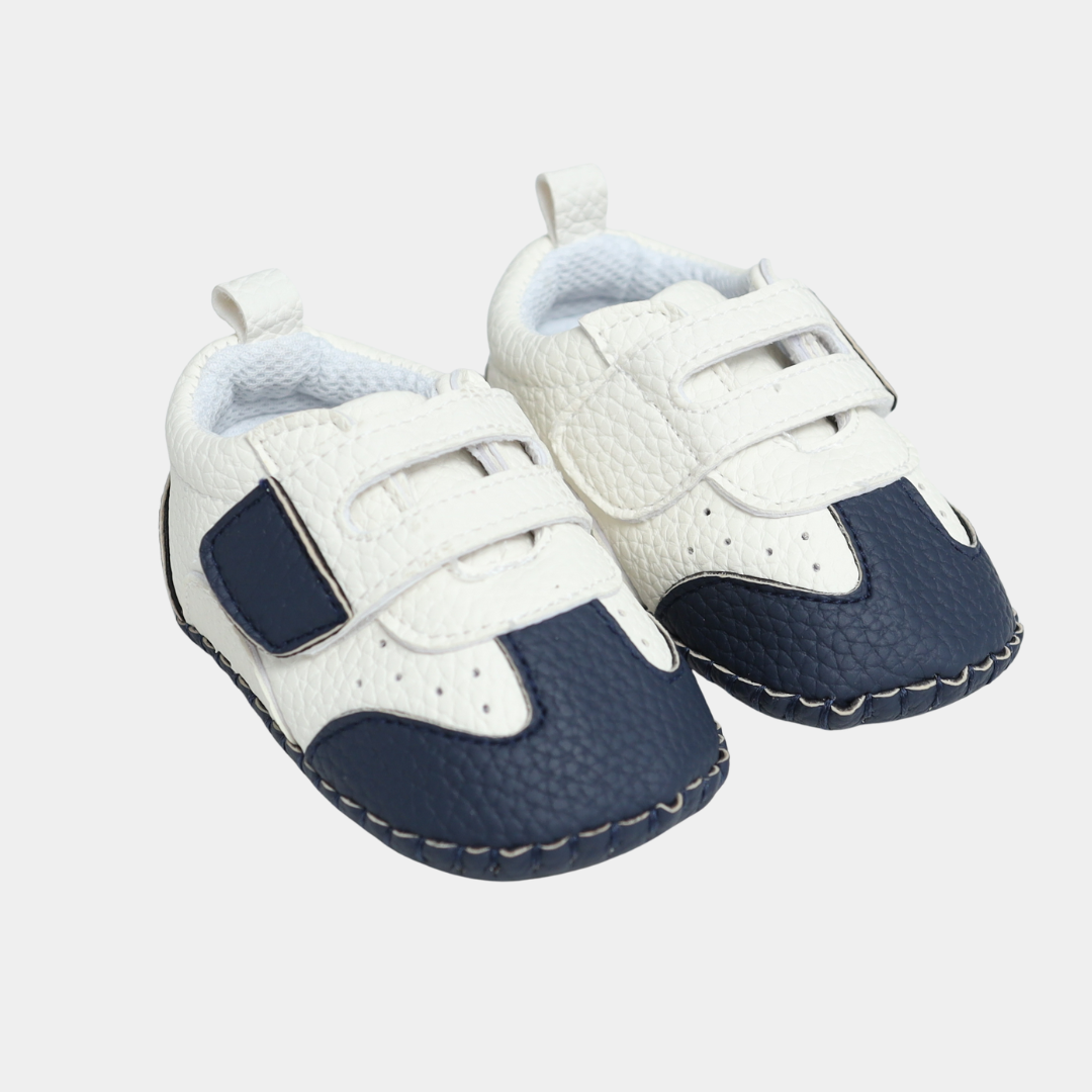 Baby Soft Leather Pre-Walker Shoes – White & Navy