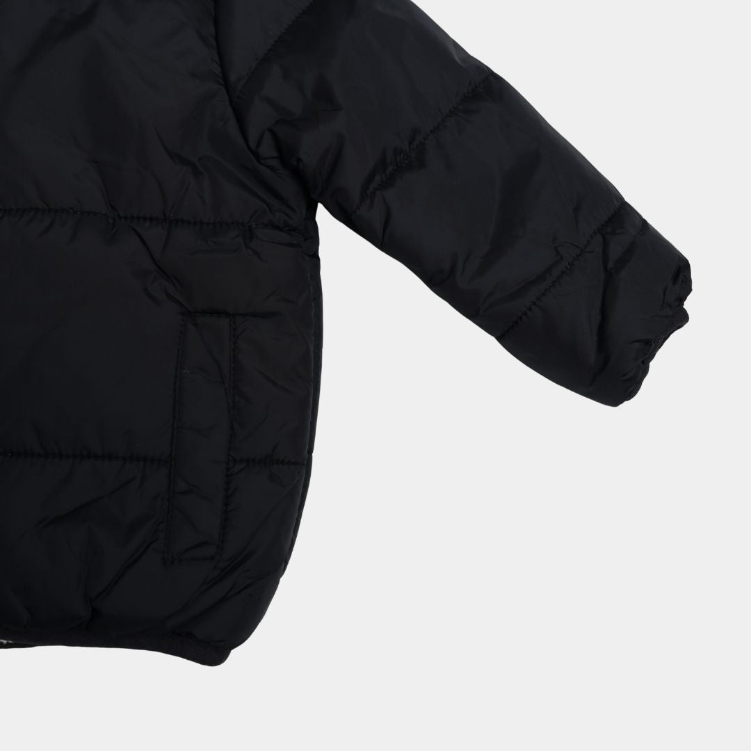 Boys Black Winter Puffer Jacket with Cozy Sherpa Lining & Hood