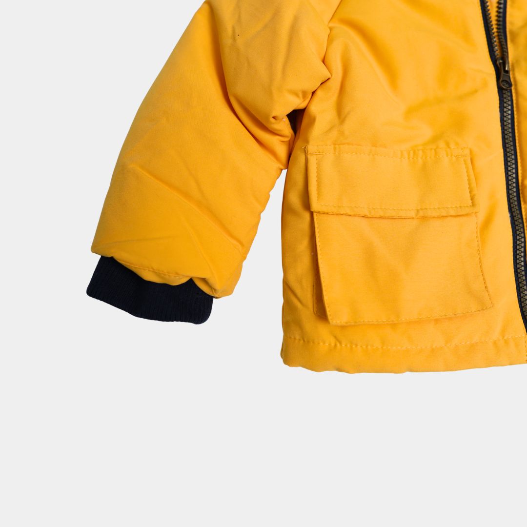 Boys Yellow Puffer Jacket with Fur Hood