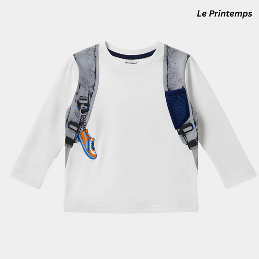 Kids Full-Sleeves White Skateboard Print Shirt – Trendy Street Style