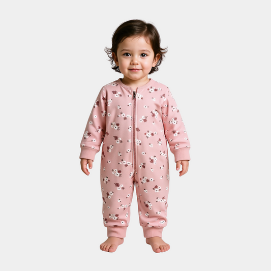 Baby Girls Sleepsuit – Peach Floral Print