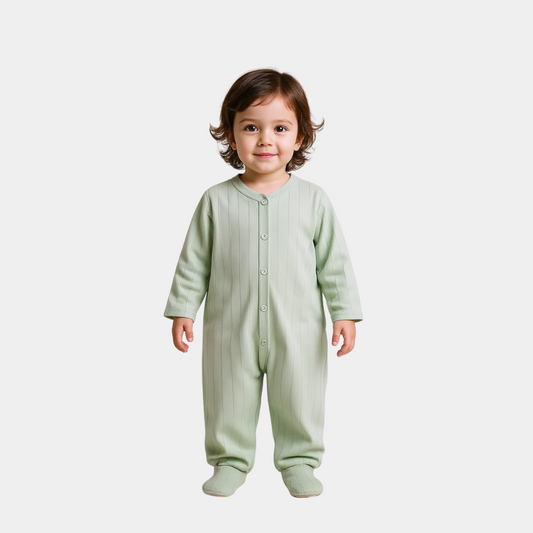 Baby Unisex Footed Jumpsuit – Green Trim with Footed Style