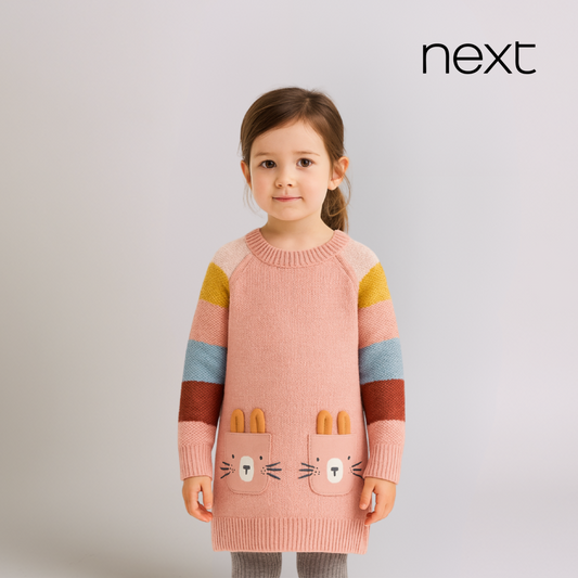Toddler Girls Jumper Dress & Tights Set - Pink