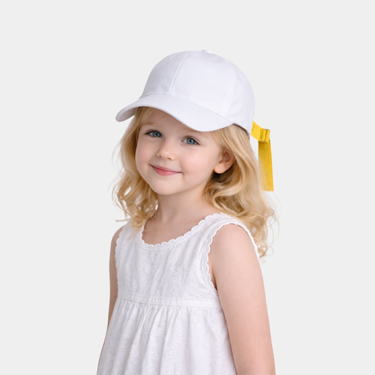Kids White Baseball Cap with Yellow Adjustable Strap