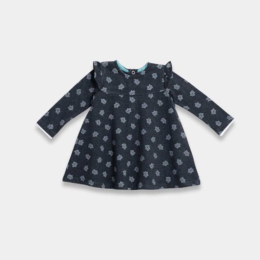 Girls Cotton Dress - Dark Blue - KIDKO