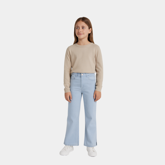 Girls Crop Flared Jeans - Sky Blue Color