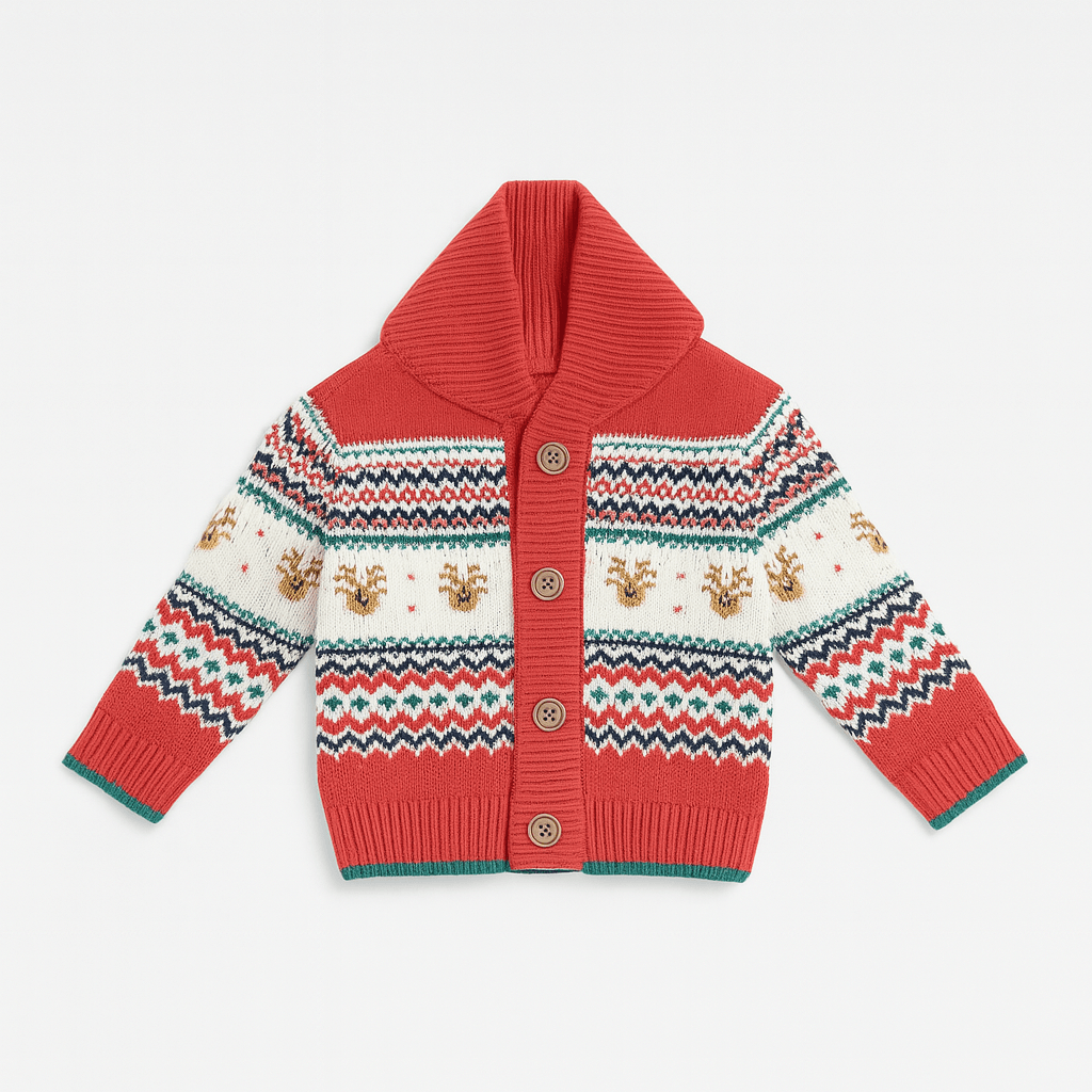 Boys Girls Christmas Sweater – Red Gingerbread Knitted Design - KIDKO