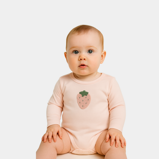 Baby Girls’ Organic Cotton Bodysuit – Strawberry boucle print