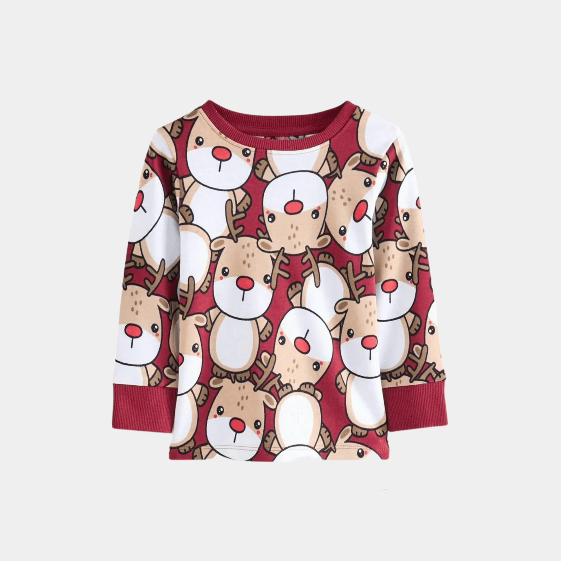Boys Long Sleeve Christmas Top – Red with Reindeer Appliqué - KIDKO