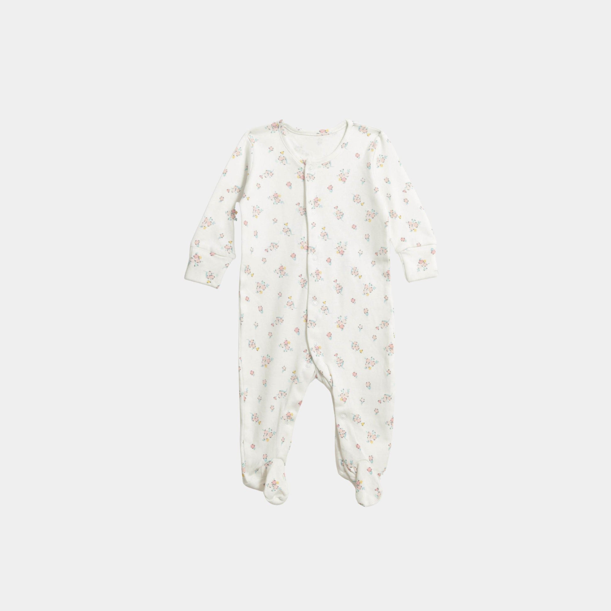 Baby Unisex Floral Footless Sleepsuit – Ivory with Pink & Green Florals - KIDKO