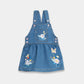 Girls Floral-Print Cotton Dungaree – Denim Light Blue - KIDKO