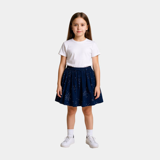 Girls Skirt - Dark Blue with White Tiny Stars