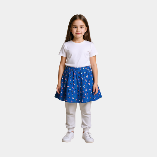 Toddler Girls Floral Printed Skirt - Blue Color