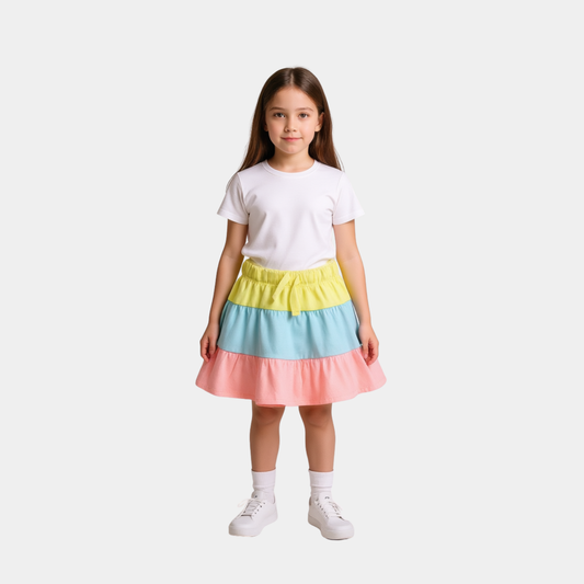 Toddler Girls Ruffle Skirt - Yellow Blue Pink Color