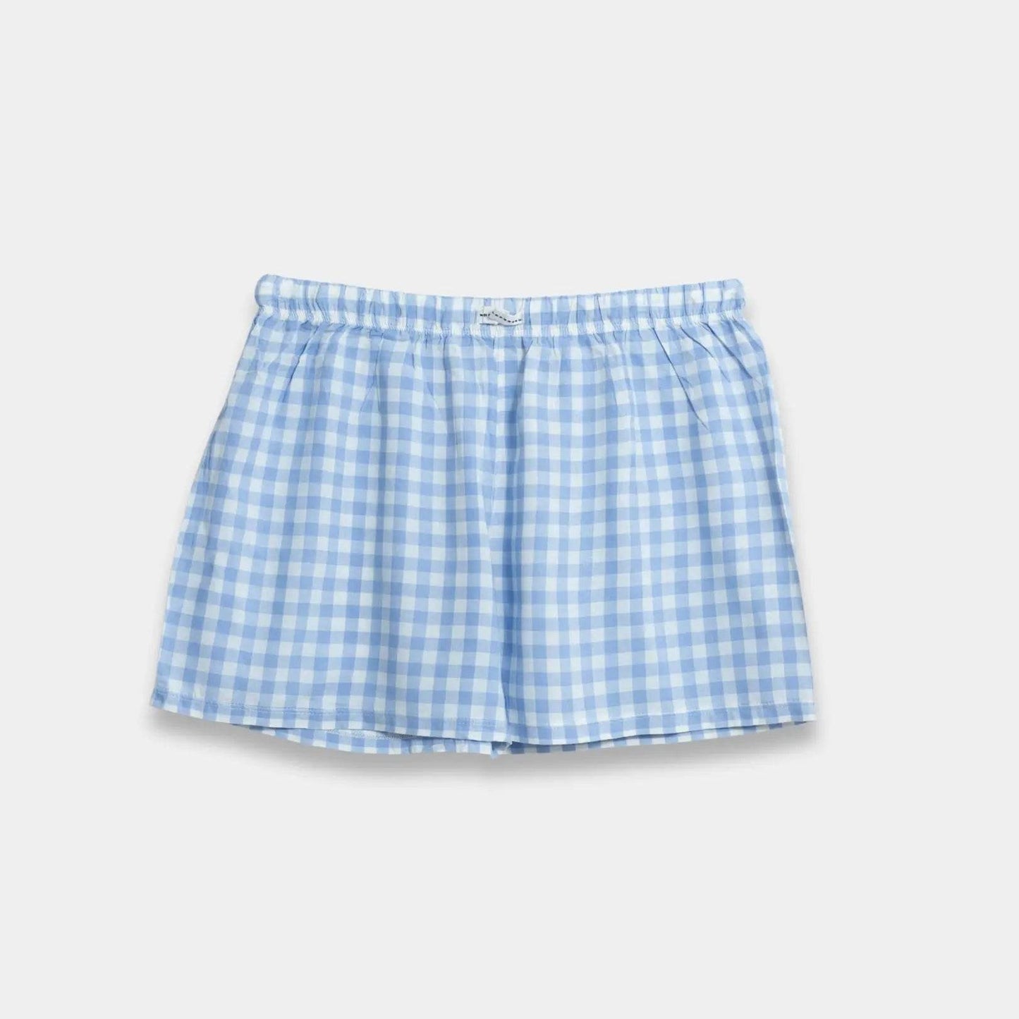 Boys Gingham Plaid Cotton Shorts - Blue Color - KIDKO