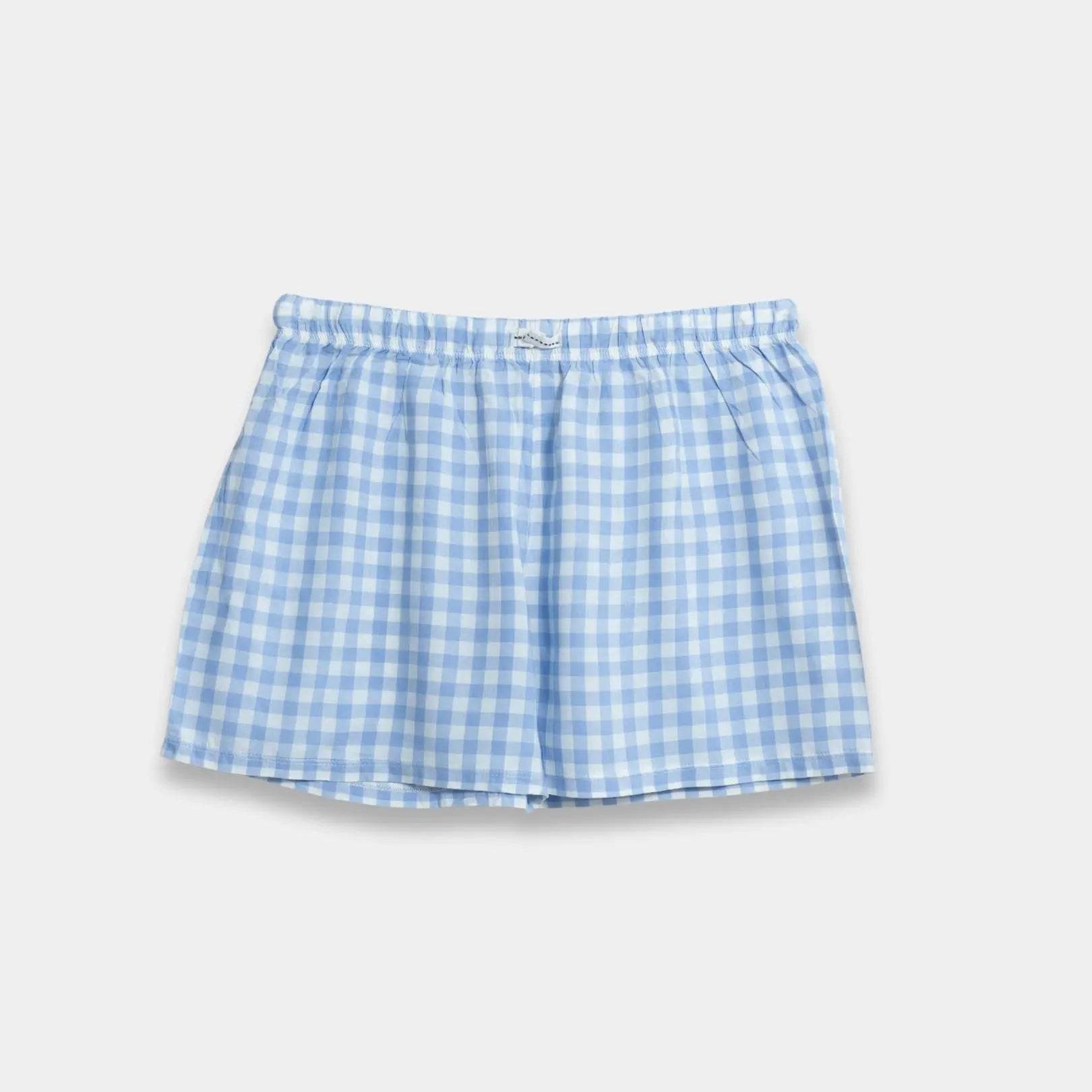 Boys Gingham Plaid Cotton Shorts - Blue Color - KIDKO