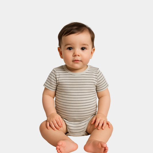 Baby Organic Cotton Bodysuit – White & Gray Stripes