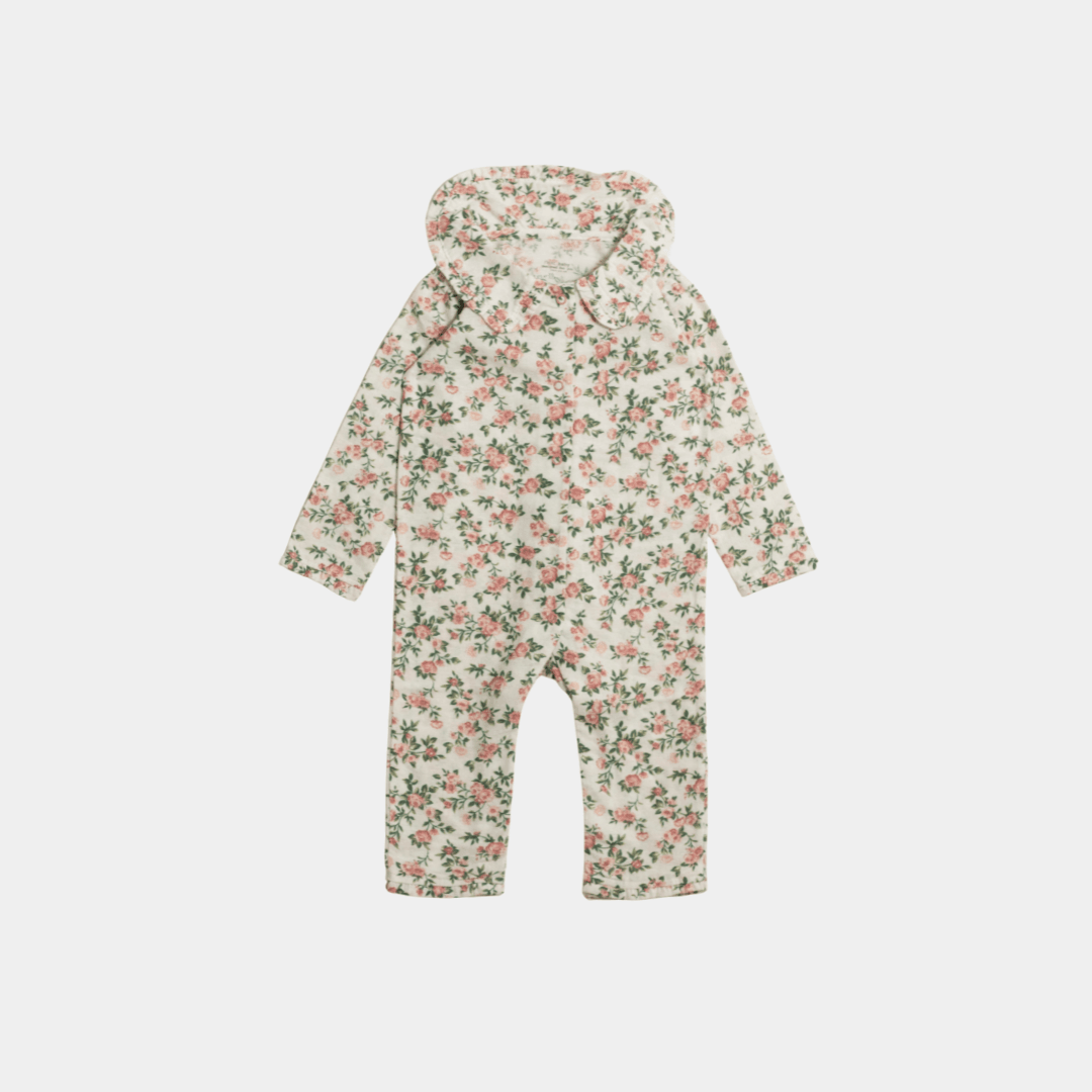 Baby Girls Sleepsuit – Pink Floral Pattern, Full Sleeve - KIDKO