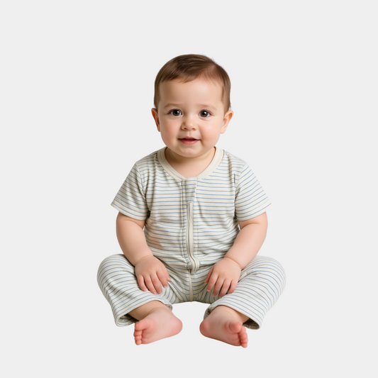 Newborn Striped Bodysuit Pajamas – Gray with Green Lining