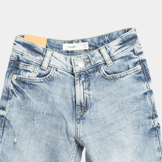 Unisex Straight Fit Washed Denim Jeans – Light Blue - KIDKO